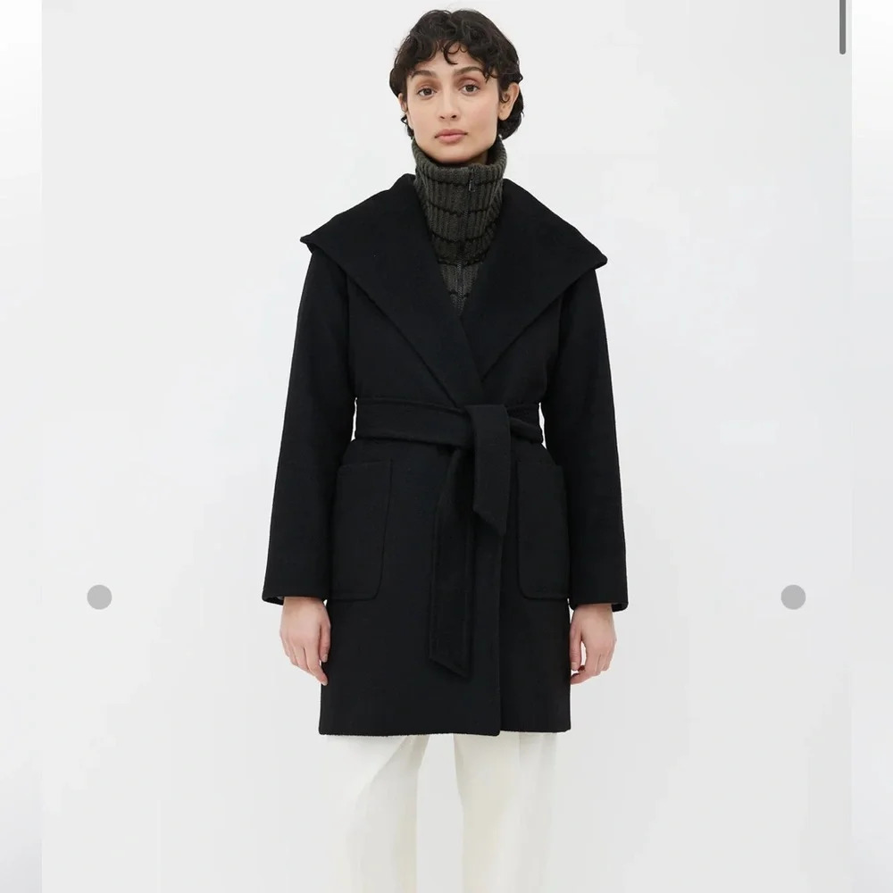 Women's MAX MARA 100% Camel Wool Coat Belted Long size med Black ITALY designer